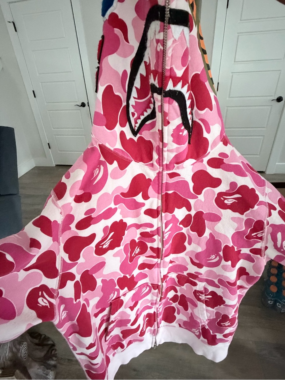 Bape Pink & Red Shark Camo Zip Hoodie